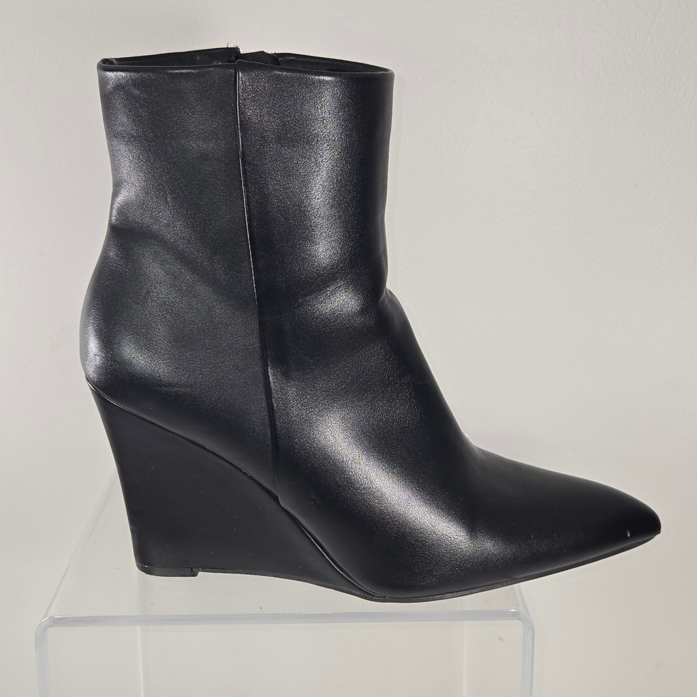 Worthington Padley Womens Black‎ Wedge Ankle Boots Pointed Toe Size 9M Side Zip